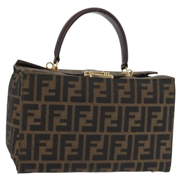 FENDI Zucca Canvas Hand Bag Black Brown Auth 142733 - Picture 2 of 16